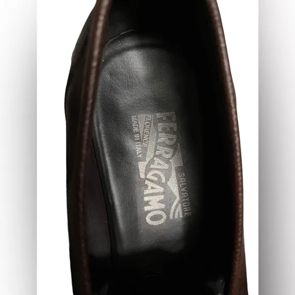 SALVATORE FERRAGAMO Twist Size 12 D Dark Brown Pebble Leather Loafers