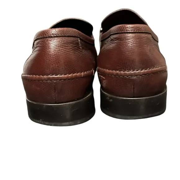 SALVATORE FERRAGAMO Twist Size 12 D Dark Brown Pebble Leather Loafers