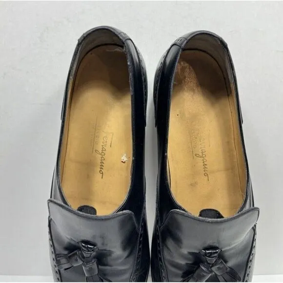 Salvatore Ferragamo Studio Black Leather Tassel Loafers 946 Men’s Size 9 D Shoes