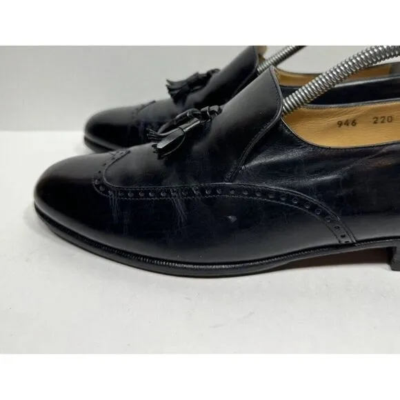 Salvatore Ferragamo Studio Black Leather Tassel Loafers 946 Men’s Size 9 D Shoes