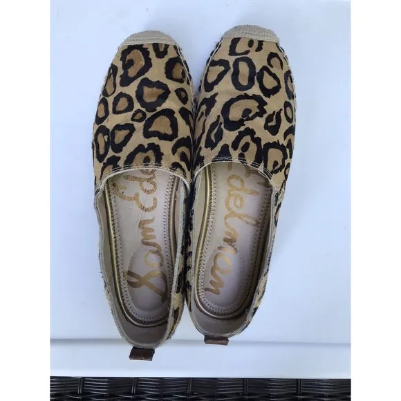 Sam Edelman Animal Print hair leather Slip-On Espadrilles Khloe flats 8.5 M