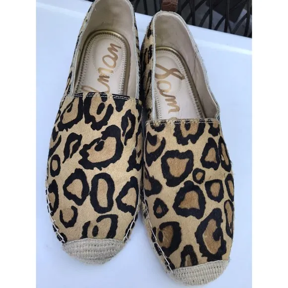 Sam Edelman Animal Print hair leather Slip-On Espadrilles Khloe flats 8.5 M
