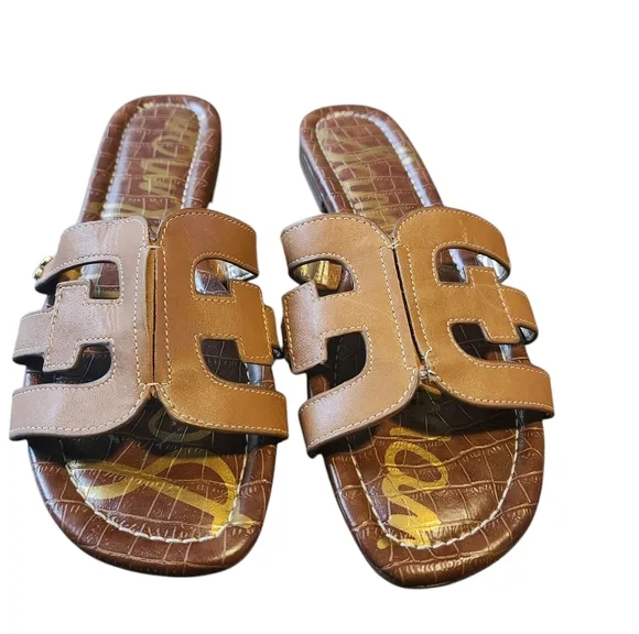 Sam Edelman Bay Slide Sandal Size 7.5 Saddle Leather Brown Summer Spring **Flaw