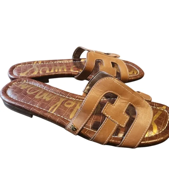 Sam Edelman Bay Slide Sandal Size 7.5 Saddle Leather Brown Summer Spring **Flaw