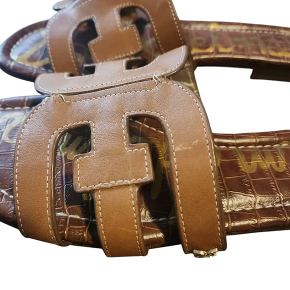 Sam Edelman Bay Slide Sandal Size 7.5 Saddle Leather Brown Summer Spring **Flaw