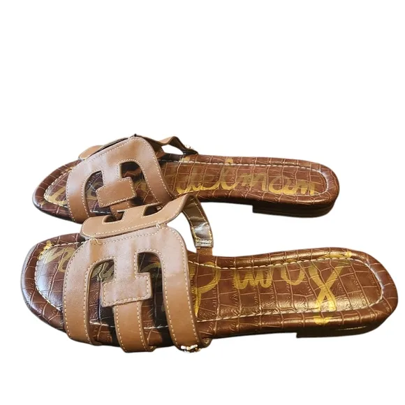 Sam Edelman Bay Slide Sandal Size 7.5 Saddle Leather Brown Summer Spring **Flaw