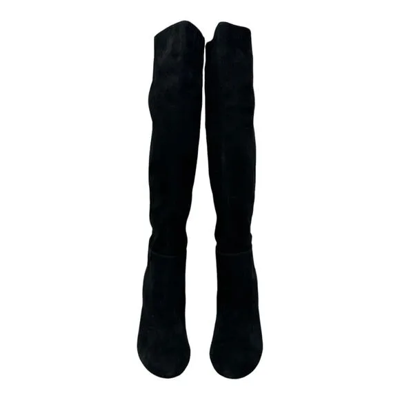 Sam Edelman black suede knee length block heel boots size 9