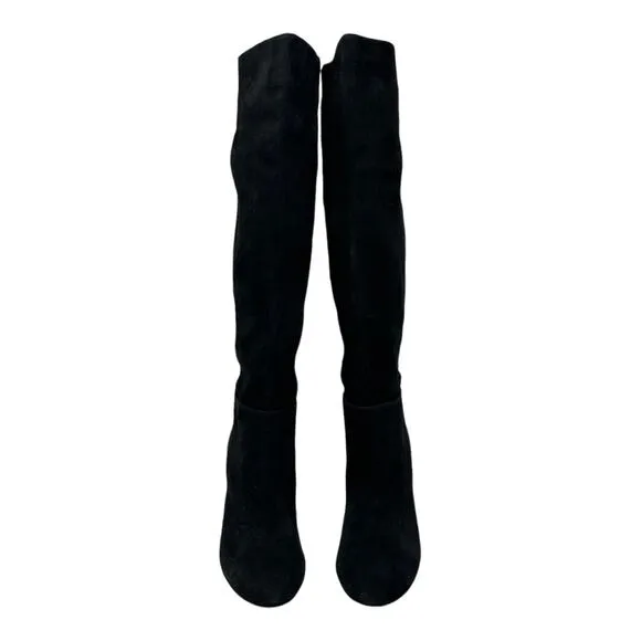 Sam Edelman black suede knee length block heel boots size 9