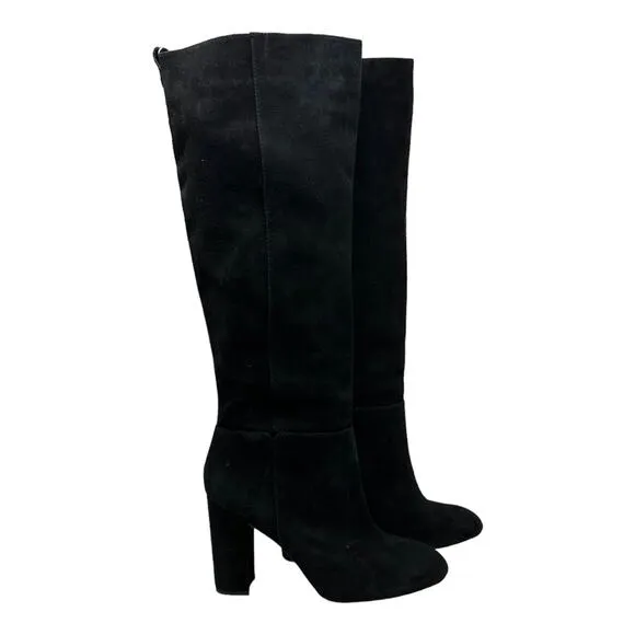 Sam Edelman black suede knee length block heel boots size 9