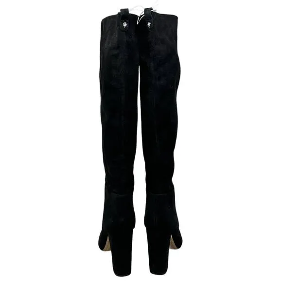 Sam Edelman black suede knee length block heel boots size 9
