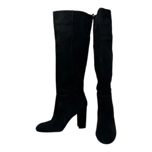Sam Edelman black suede knee length block heel boots size 9