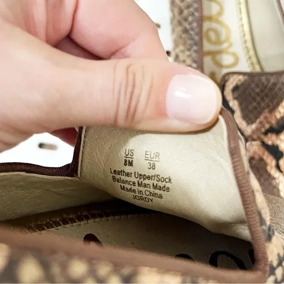 SAM EDELMAN Jordy Embossed Tan Bronze Snake Print Leather Loafers - 8