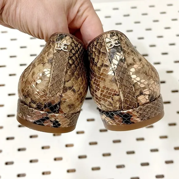 SAM EDELMAN Jordy Embossed Tan Bronze Snake Print Leather Loafers - 8
