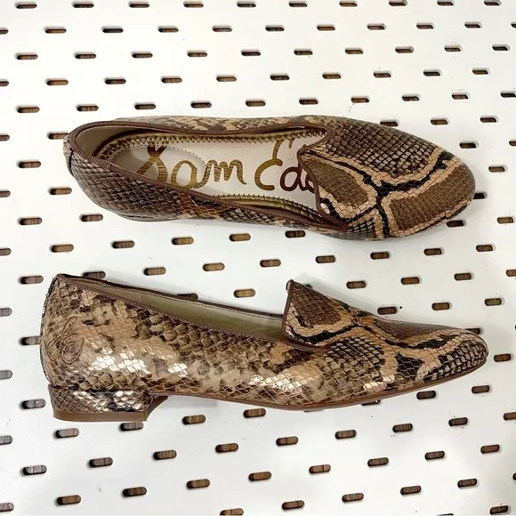 SAM EDELMAN Jordy Embossed Tan Bronze Snake Print Leather Loafers - 8