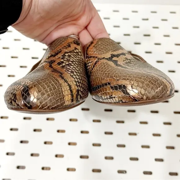 SAM EDELMAN Jordy Embossed Tan Bronze Snake Print Leather Loafers - 8