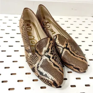 SAM EDELMAN Jordy Embossed Tan Bronze Snake Print Leather Loafers - 8