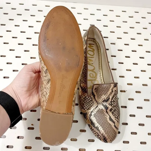 SAM EDELMAN Jordy Embossed Tan Bronze Snake Print Leather Loafers - 8