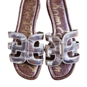 Sam Edelman Size 7 Bay Slide Sandals Brown Leather Molten Gold Upper