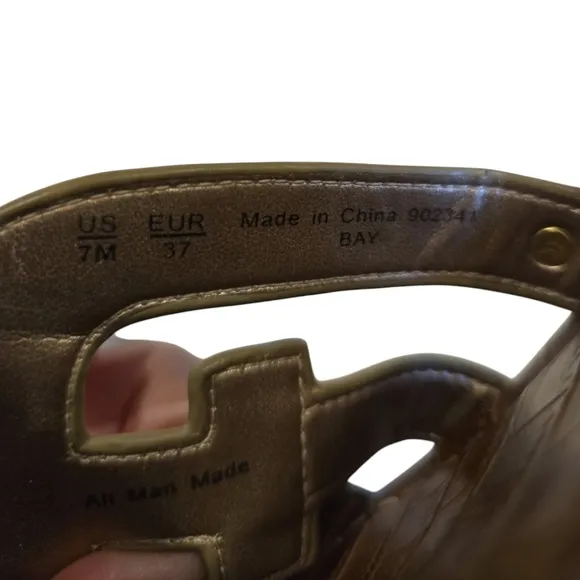 Sam Edelman Size 7 Bay Slide Sandals Brown Leather Molten Gold Upper