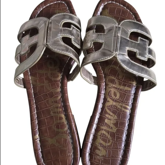 Sam Edelman Size 7 Bay Slide Sandals Brown Leather Molten Gold Upper