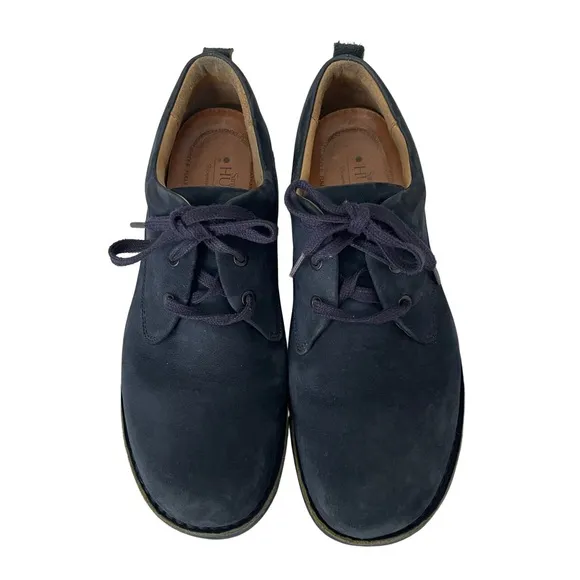SAMUEL HUBBARD Navy Blue Leather Suede Tie Loafers. Size 10.5