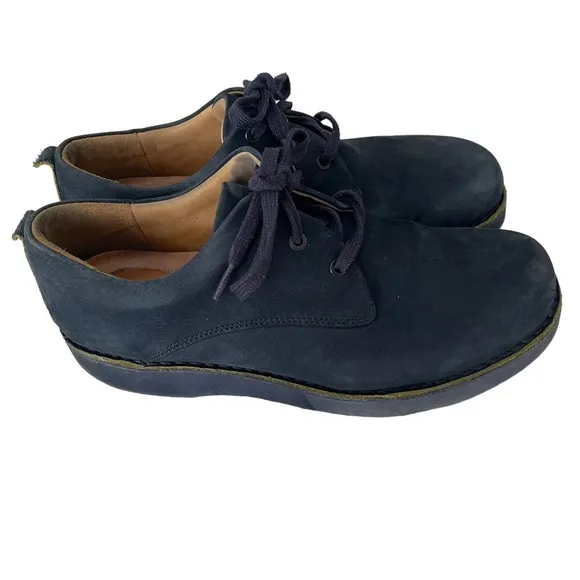 SAMUEL HUBBARD Navy Blue Leather Suede Tie Loafers. Size 10.5