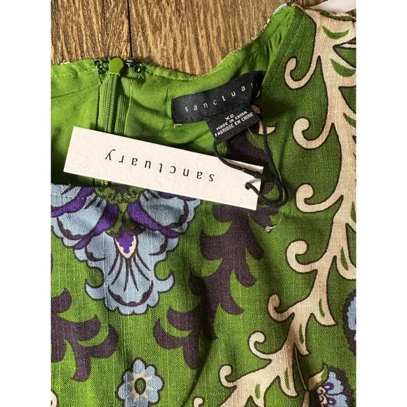 Sanctuary Easy Shift Dress Mezzo Tile Print Green Size XS NWT