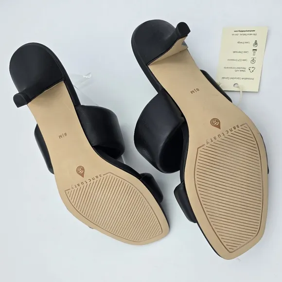 Sanctuary Likely Padded Puff Leather Slide Sandals, Black, Women's 8.5, NWT!