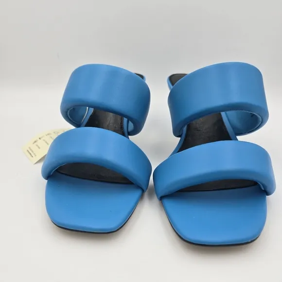 Sanctuary Likely Padded Puff Leather Slide Sandals, Blue Wire, Women's 11M, NWT!