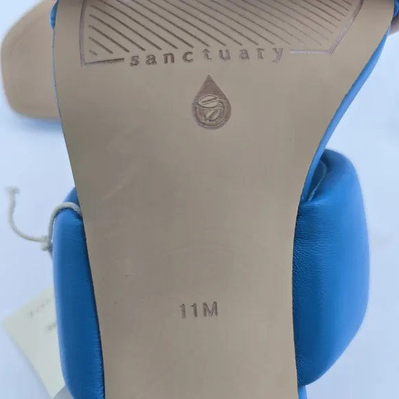 Sanctuary Likely Padded Puff Leather Slide Sandals, Blue Wire, Women's 11M, NWT!