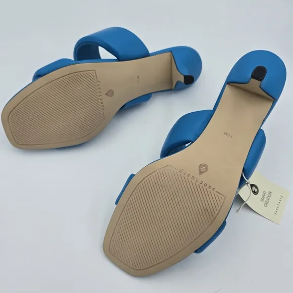 Sanctuary Likely Padded Puff Leather Slide Sandals, Blue Wire, Women's 11M, NWT!