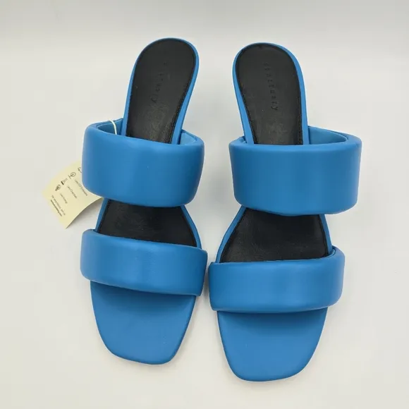 Sanctuary Likely Padded Puff Leather Slide Sandals, Blue Wire, Women's 11M, NWT!
