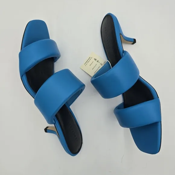 Sanctuary Likely Padded Puff Leather Slide Sandals, Blue Wire, Women's 11M, NWT!