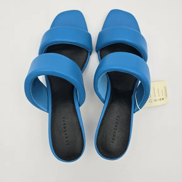 Sanctuary Likely Padded Puff Leather Slide Sandals, Blue Wire, Women's 11M, NWT!