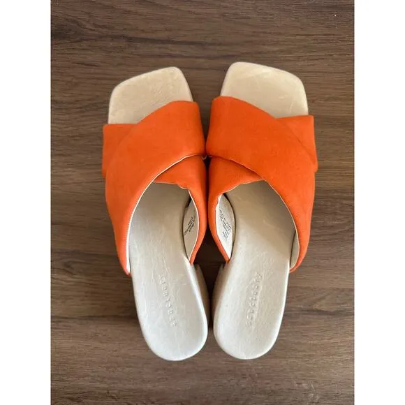 Sanctuary Lively Orange Leather Sandals Women’s size 7.5 bright Strappy, slip-on