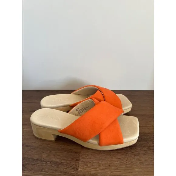 Sanctuary Lively Orange Leather Sandals Women’s size 7.5 bright Strappy, slip-on