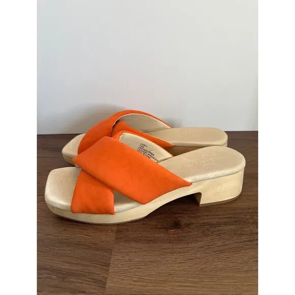 Sanctuary Lively Orange Leather Sandals Women’s size 7.5 bright Strappy, slip-on