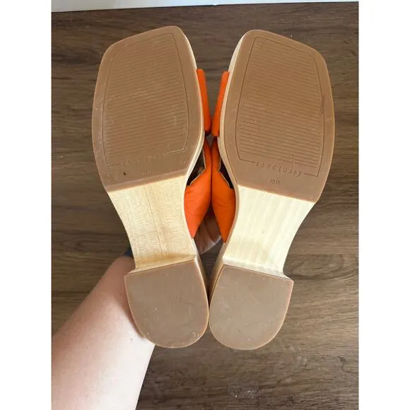 Sanctuary Lively Orange Leather Sandals Women’s size 7.5 bright Strappy, slip-on