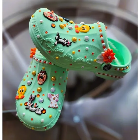 Sandals Clog Girls Mint Green (Size J3) Bugs Bunny Custom Made