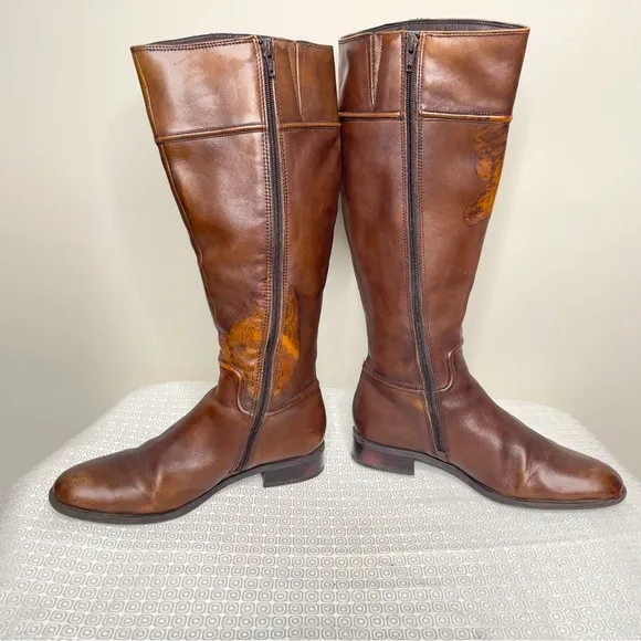 Sandler Women's Brown Leather Boots With Manufactured Distressed Spots