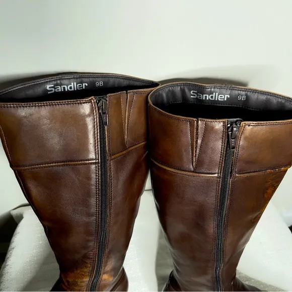 Sandler Women's Brown Leather Boots With Manufactured Distressed Spots