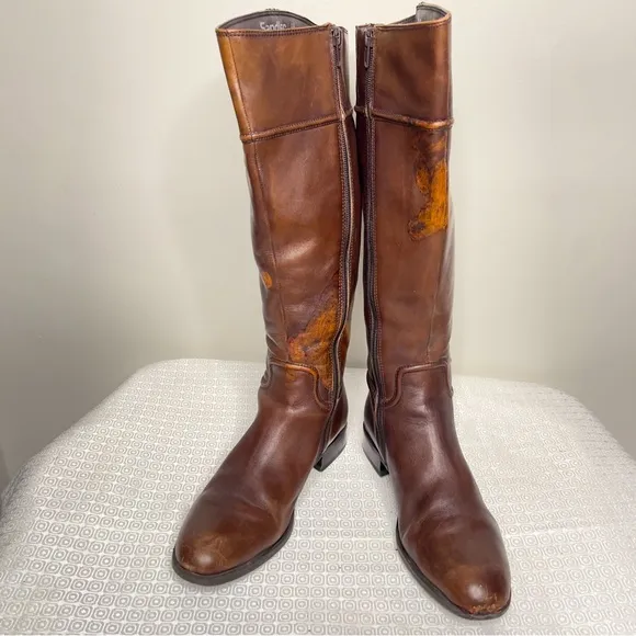 Sandler Women's Brown Leather Boots With Manufactured Distressed Spots