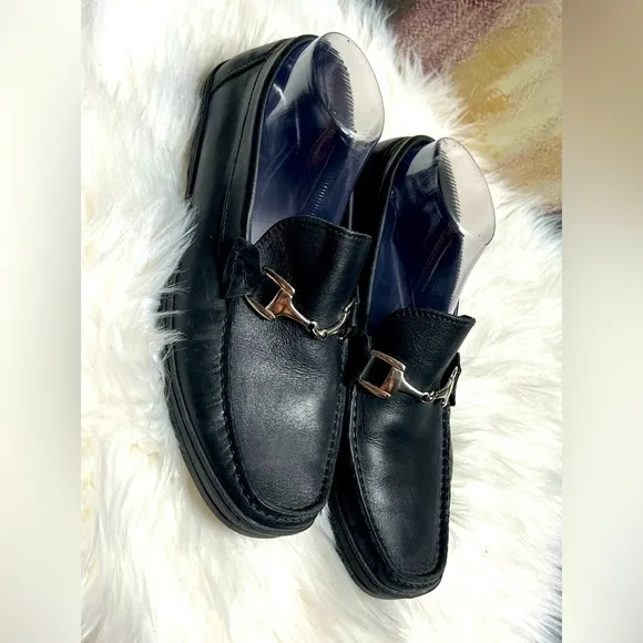 SANDRINO Sandro Moscoloni Men's Black Leather Horsebit Loafers US 9M Spain