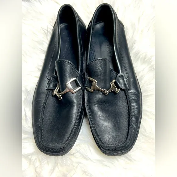 SANDRINO Sandro Moscoloni Men's Black Leather Horsebit Loafers US 9M Spain