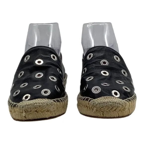 SANDRO Metal Grommet Embellished Leather Espadrilles 36 6 Slip On Flats Spain