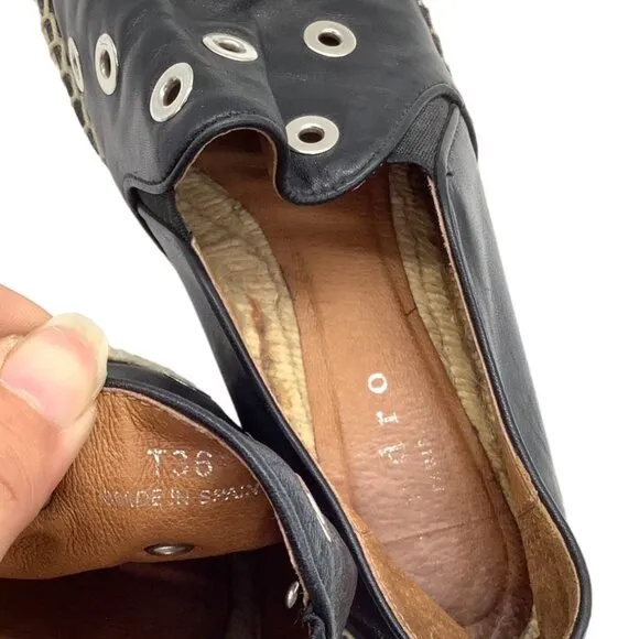 SANDRO Metal Grommet Embellished Leather Espadrilles 36 6 Slip On Flats Spain