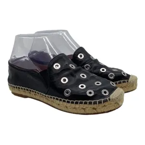 SANDRO Metal Grommet Embellished Leather Espadrilles 36 6 Slip On Flats Spain