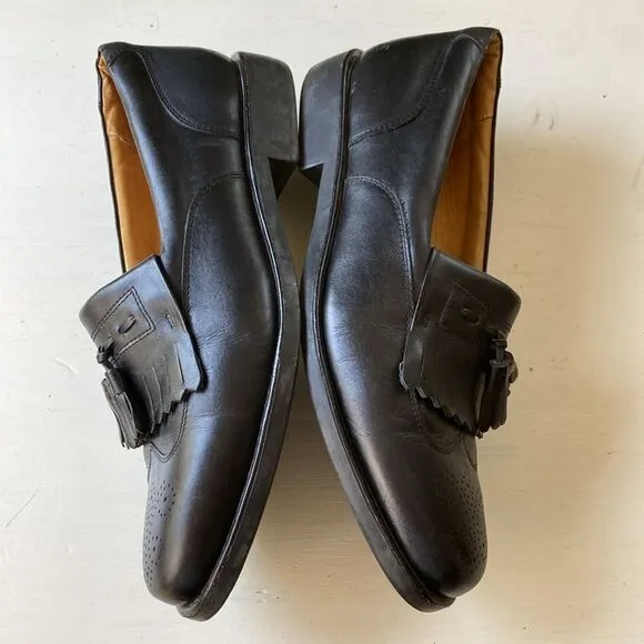 Sandro Moscoloni Kiltie Tassel Slip-On Wingtip Black Leather Loafers Size 9.5 D