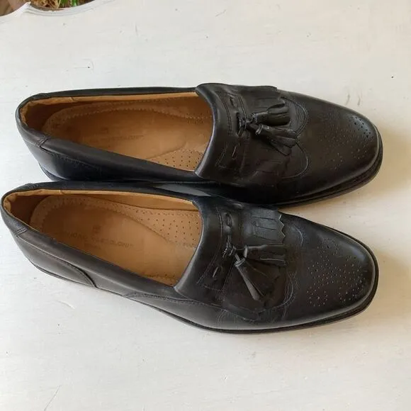 Sandro Moscoloni Kiltie Tassel Slip-On Wingtip Black Leather Loafers Size 9.5 D