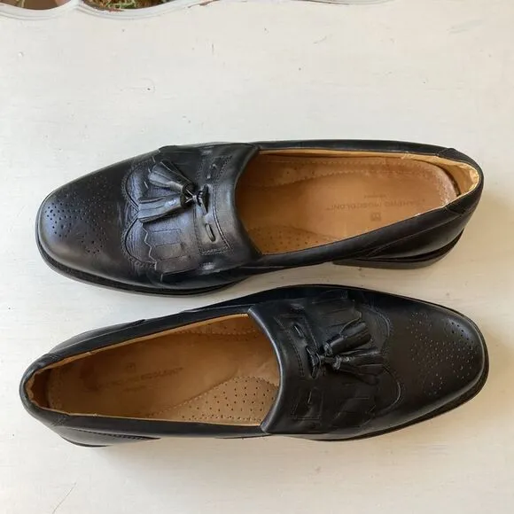 Sandro Moscoloni Kiltie Tassel Slip-On Wingtip Black Leather Loafers Size 9.5 D